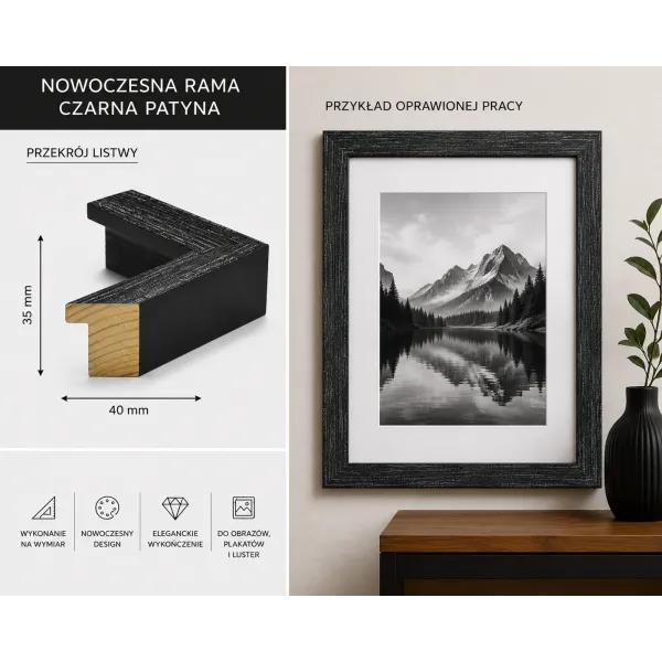 nowoczesna rama czarna patyna oprawiona praca
